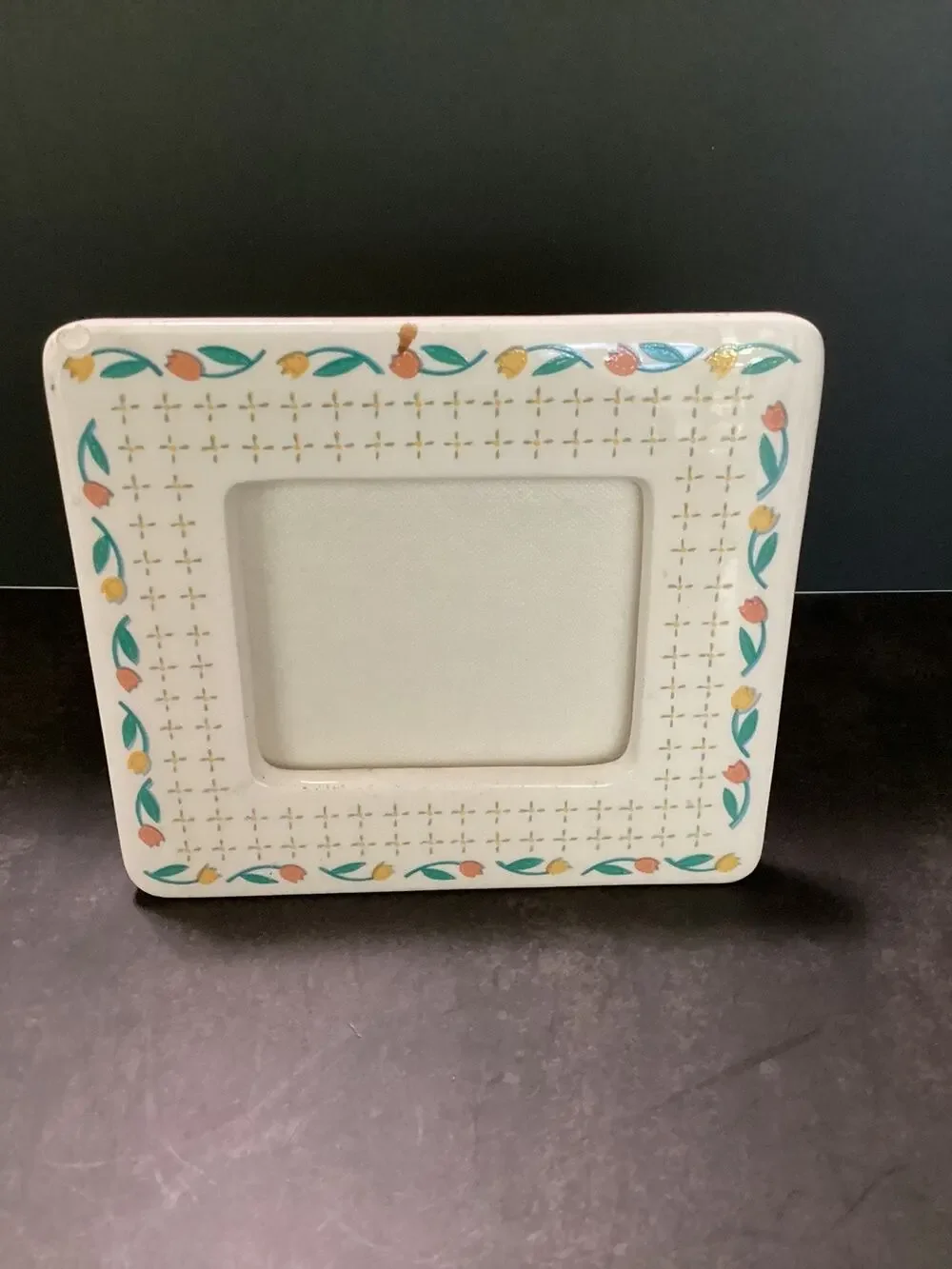 Vntg Papel Japan Ceramic Picture Frame Tulip Border